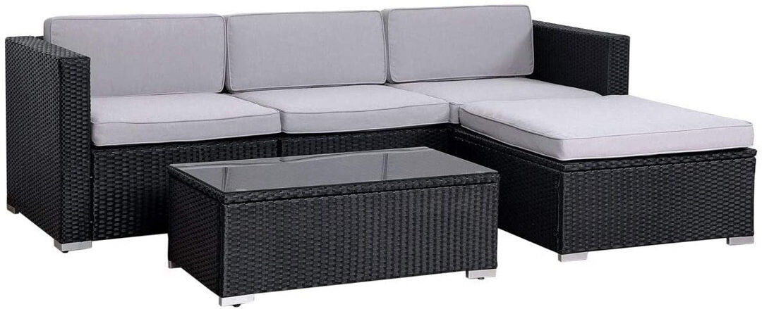 Ebern Designs Ferdaws Metal 4 - Piece Sofa Set with Cushions Black/Light Grey 4