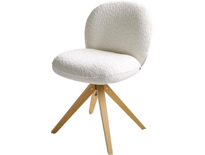 Esszimmerstuhl Nube-Flex Holzgestell kantig Natur Bouclé Weiß 360° drehbar Taschenfederkern