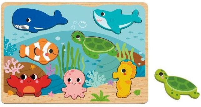 Wooden Chunky Puzzle for Kids - Lennies Toys, Marine Life, 100% Wood, Thick Pieces, Easy to Grasp, Problem-Solving Toy