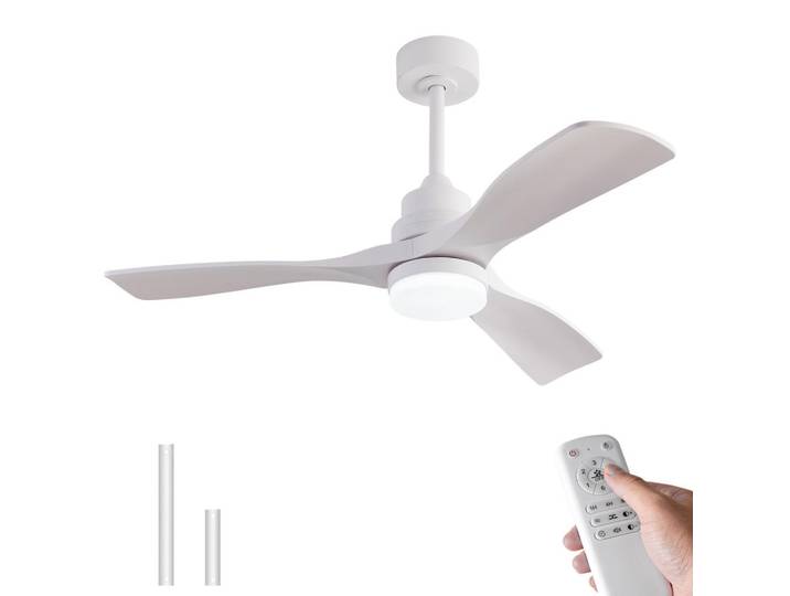 ComfortXL Deckenventilator De-16216 42 Zoll Bauernhaus-Stil mit Fernbedienung Weiß, Kunststoff, LED integrated, 107x40x107 cm, Lampen & Leuchten, Innenbeleuchtung, Deckenleuchten, Deckenleuchten