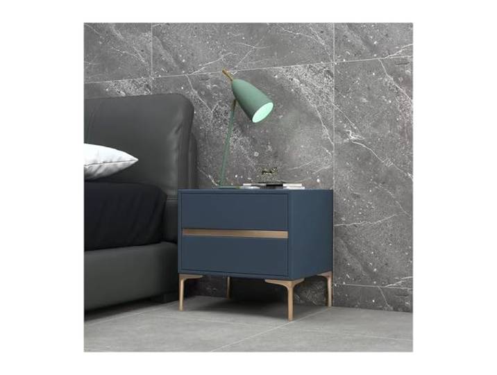 xiuling4568 Blauer Nachttisch Aus Kunstleder Mit 2 Schubladen, Nachttisch Aus Holz, Kleiner Beistelltisch for Wohnzimmer, Schlafzimmer(L50xD40xH48cm)