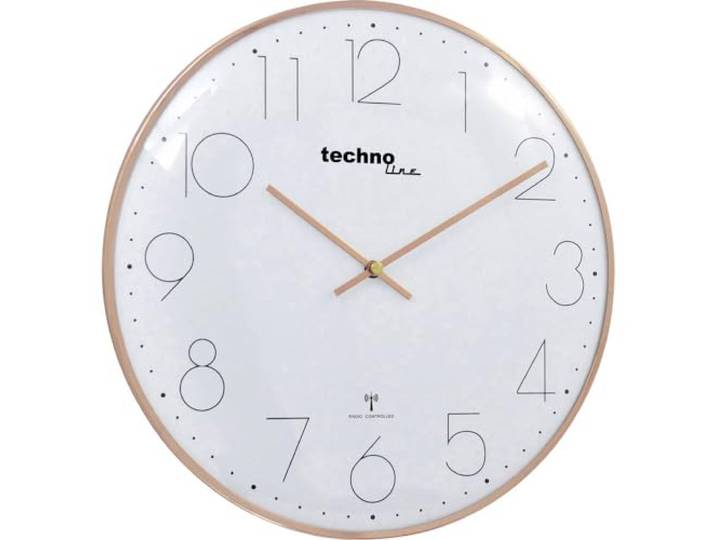 Technoline Moderne, Filigrane Funkwanduhr mit gewölbter Glasabdeckung und einem sehr übersichtlichen Ziffernblatt, Ø 35 cm, rosé-Gold