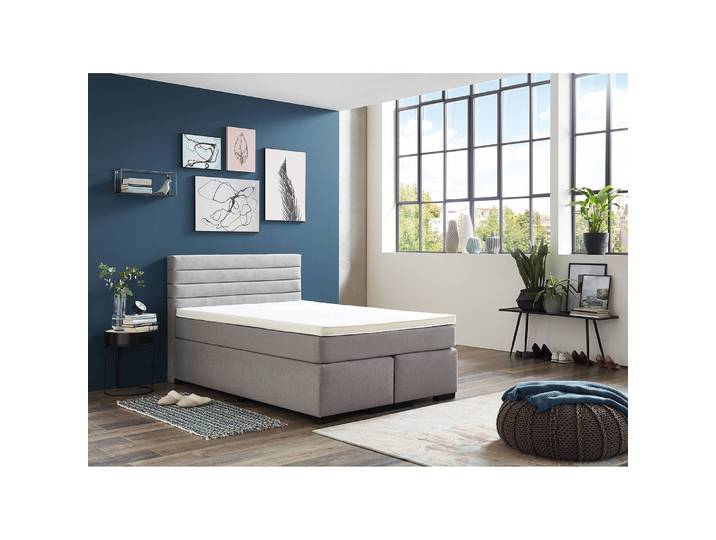 Boxspringbett Swanston 140 x 200cm Webstoff Grau/Hellgrau Fichte/Kiefer
