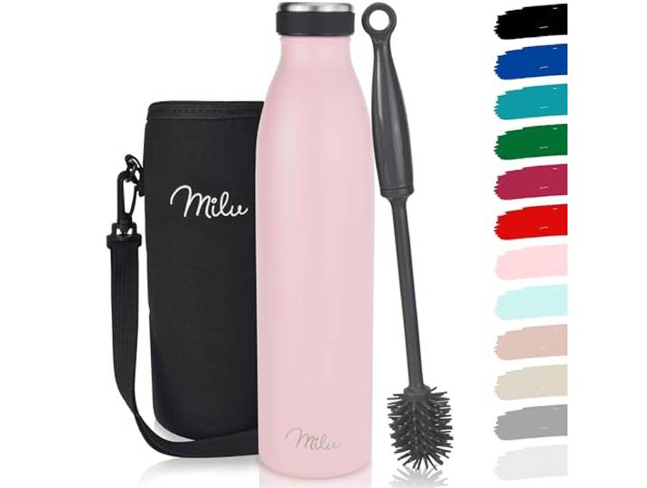 Milu Roestvrij Staal Vacuüm Geïsoleerde Waterfles - 500ml, 750ml, 1l - Dubbelwandige Metaalfles, Voor Warme, Koude & Koolzuurhoudende Dranken (500ml, Roze)