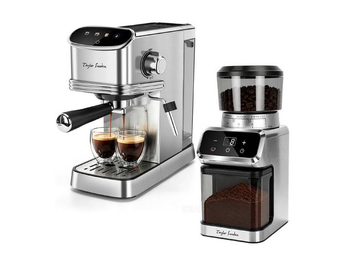 Taylor Swoden Espressomaschine Siebträgermaschine 20 Bar für Pulver & Kapseln, 2 in 1 Kompakte Edelstahl Kapsel Kaffeemaschine mit 1,35L Tank