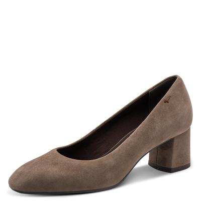 Pumps TAMARIS, Damen, Gr. 36, braun (taupe), Ziegenveloursleder, clean, gepflegt, festlich, Schuhe Pumps, Blockabsatz, Abendschuh, Businesschuh in modischer Karreeform