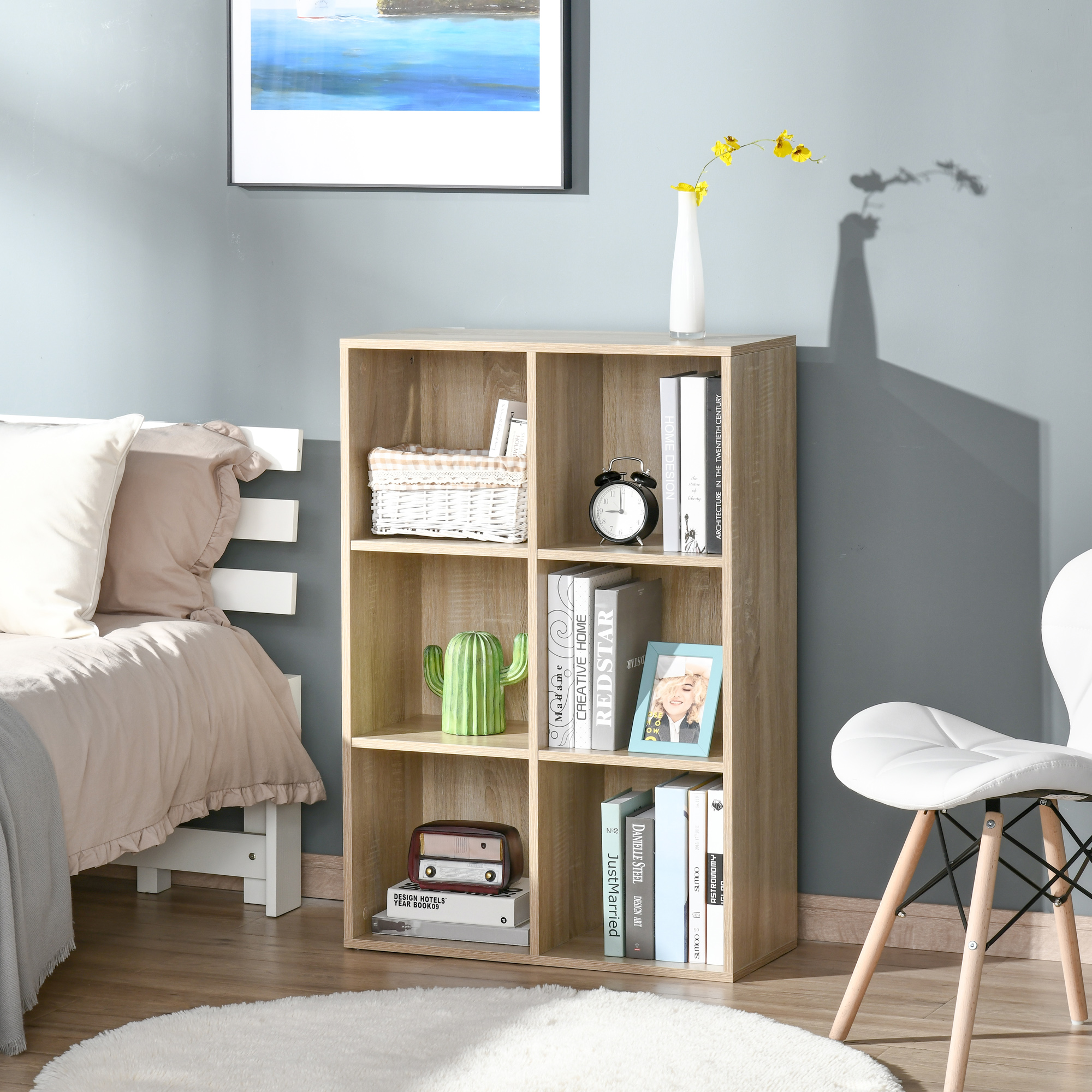 Homcom Mobile Libreria Moderno a 6 Cubi in Legno, 65.5x30x97.5 cm, color Rovere   Aosom Italy