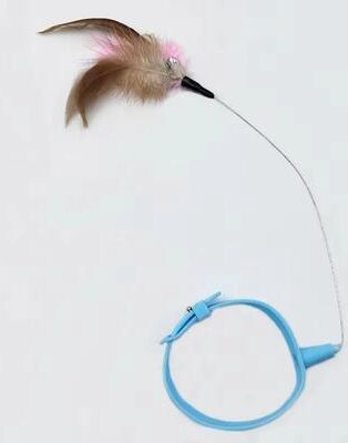 Inspired Finds Interactive Suction Cup Feather Cat Teaser Wand With Bell blue