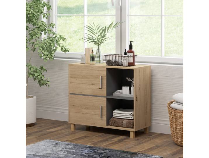 HOMCOM Meuble Salle de Bain Bois Naturel 80x35x70 cm Rangement
