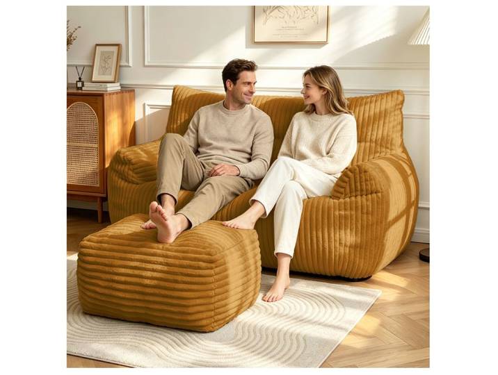 Fauteuil Poire Double Avec Ottoman Fauteuil Relax Moderne FloraGrace Pour Salon Sans Assemblage 135x100x75cm