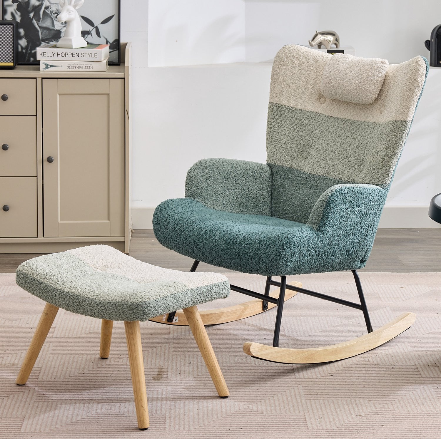 CHICFURN Schommelstoel met hocker en hoge rugleuning - Multicolor