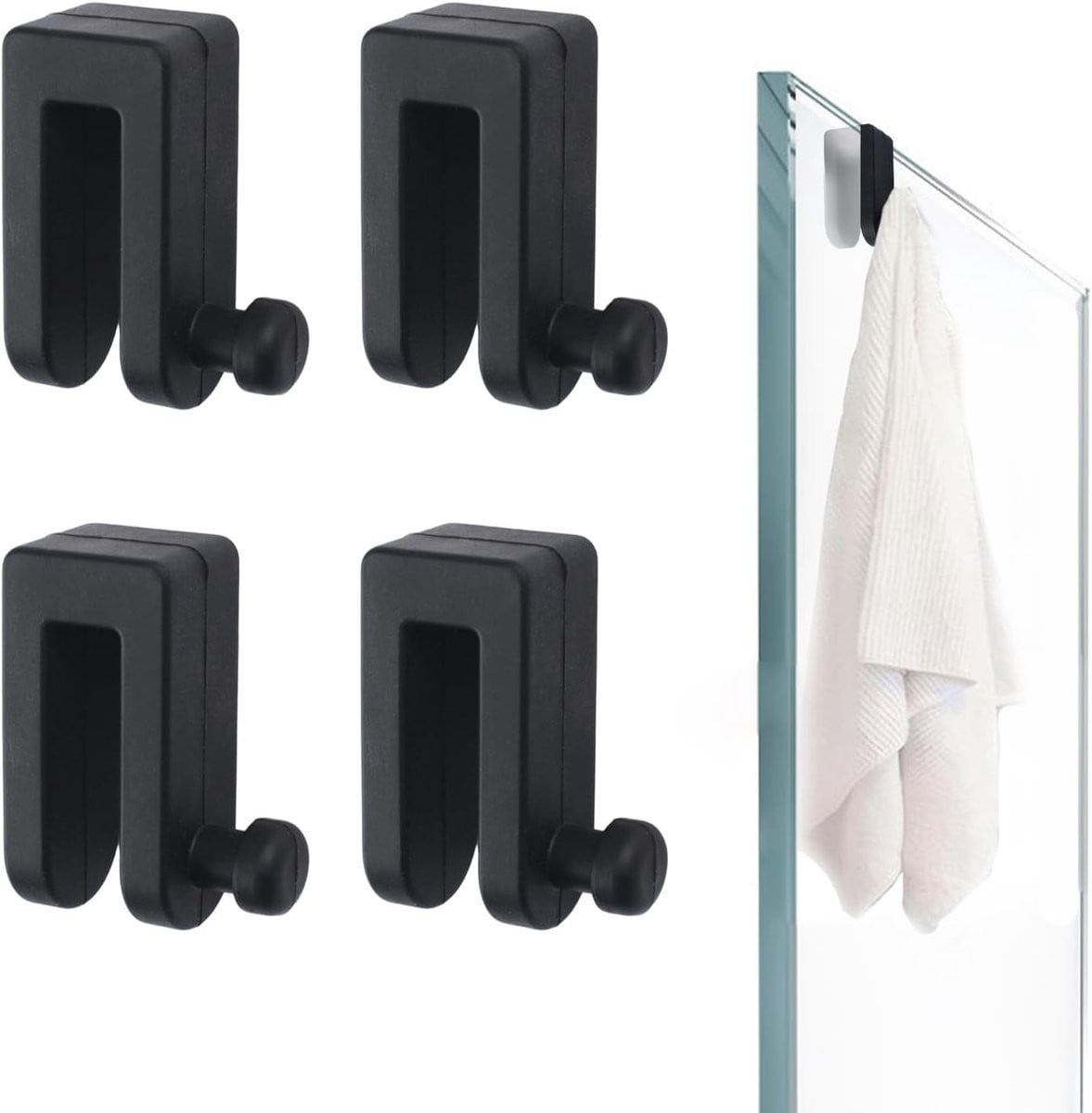 Set van 4 zwarte siliconen douchedeurhaken voor handdoeken en accessoires