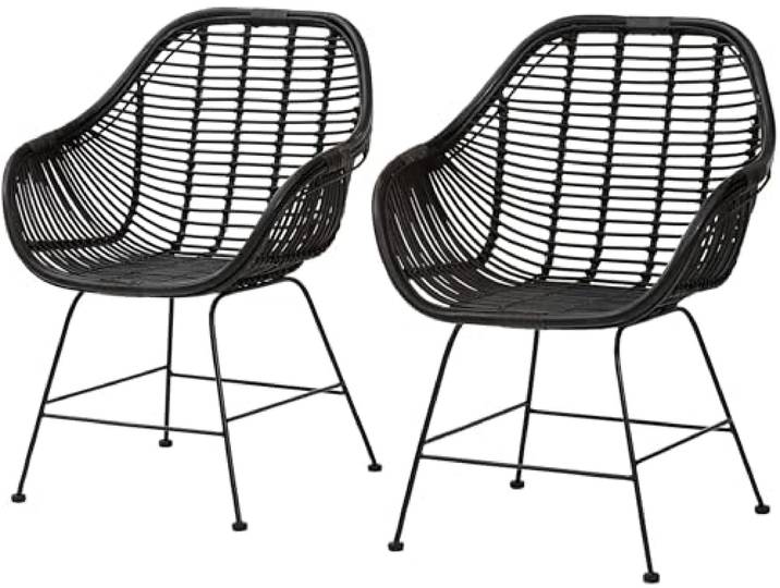 Kiran Esszimmerstühle 2er Set aus Rattan schwarz