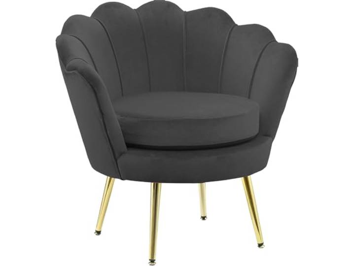 GARDENIA Sessel mit Muschel-Rückenlehne, gepolstert, mit verchromten Beinen, ideal für Wohnzimmer, Schlafzimmer und Büro, Sessel aus Samt, Schwarz, 77 x 79 x H77 cm Athen XL