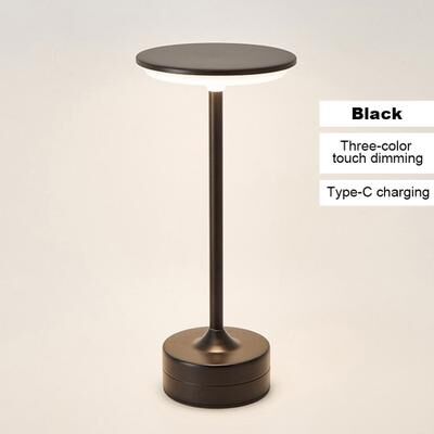 Discount Dollar Deals Vintage Metal LED Desk Lamp, Touch Control, Adjustable Brightness, Rechargeable, Portable For Office, Bedroom, Living black