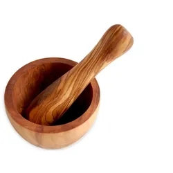 Mörser rund geschliffen inkl. Stößel aus Olivenholz 12 cm