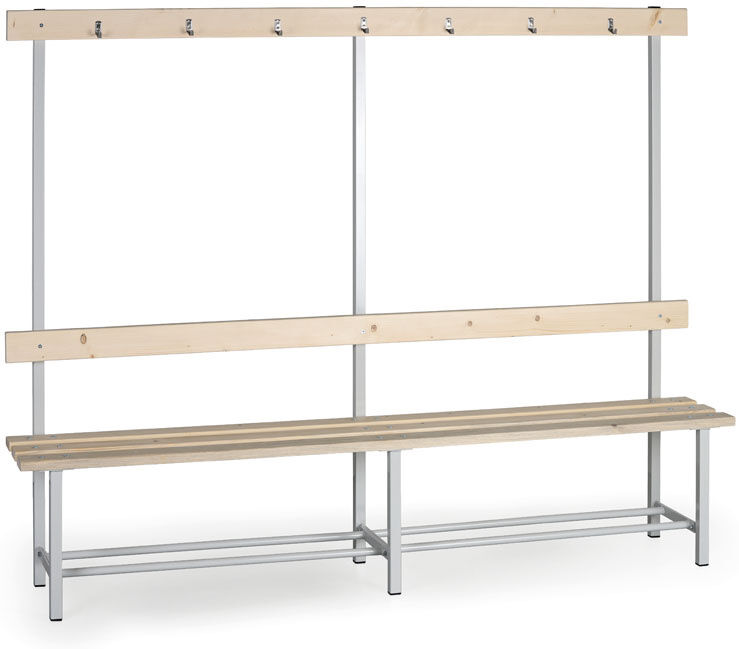 B2B Partner Umkleidebank mit Kleiderbügeln, Länge 2000 mm - einseitig