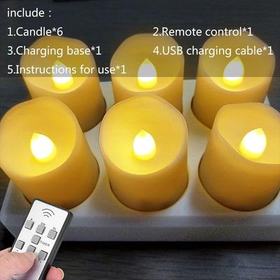 Uplift Treasures USB Rechargeable LED Flameless Candles With Remote And Timer 6 With Base