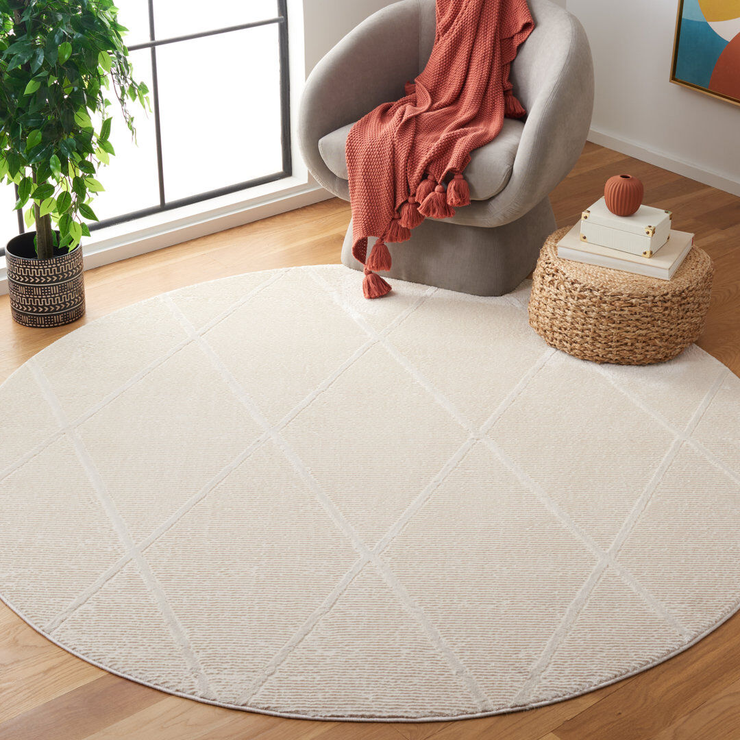 17 Stories Revive Solid Color Area Rug In Ivory Ivory Round 201 cm