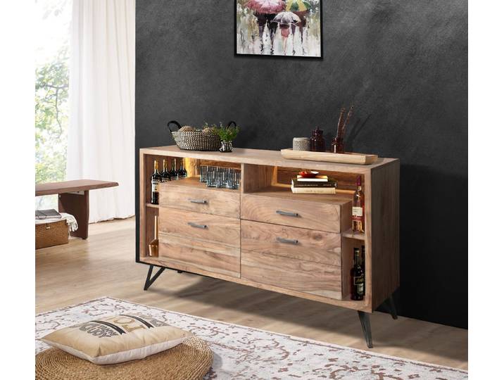 Massive Kommode Hudson aus Akazienholz mit integrierter LED-Beleuchtung – Montierte Lieferung – 3%-Vorkasse-Rabatt