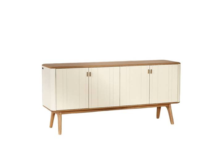 Buffet style contemporain, plateau en chêne, 4 portes blanc