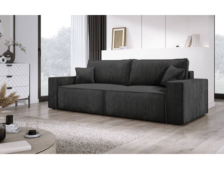 Designer Sofa Velanova 3 Sitzer Cord mit Schlaf- und Klappfunktion - Rosé - Cord - Luxusbetten24