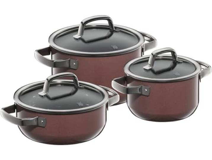 WMF Fusiontec Mineral Topfset Induktion 3-teilig, Kochtopf Set mit Glasdeckel, High-Tech Keramik, backofenfest, kratzfest, Made in Germany, spülmaschinengeeignet, Rose Quartz