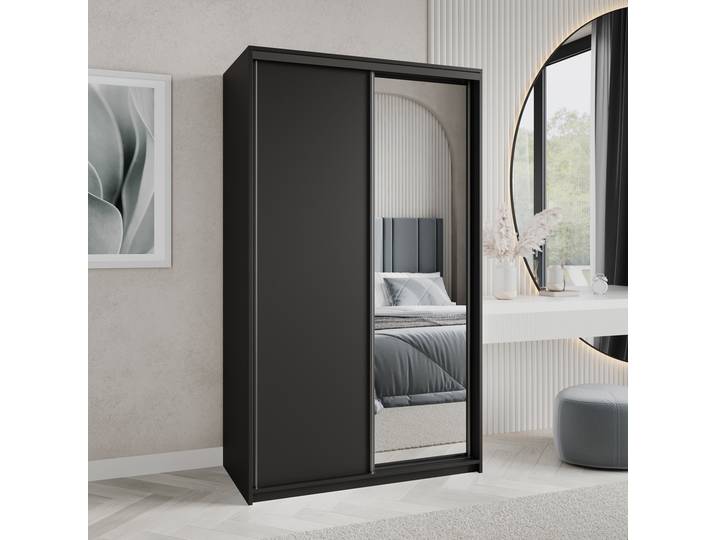 Masseno Schiebetürenschrank TAVI 120/205/60cm 2-türig mit Spiegel Schwarz