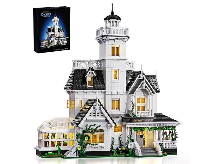 Ensemble de construction de maison magique, décoration de maison avec lumière LED, blocs de maison Owens, modèle de décoration de salle, cadeau pour adultes (1877 pièces)