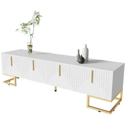 Eleganter TV-Schrank 170x40x45 mit strukturierten Türen, goldenen Griffen und Füßen, Stauraum mit Regalen