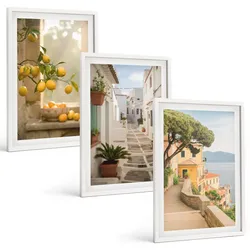 BILDER SET 3er Set - 40x60 cm Weißer Rahmen - Blick aus dem Fenster auf einen Zitrusbaum