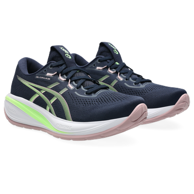 Laufschuh ASICS "GEL-CUMULUS 28", Damen, Gr. 37,5, midnight, illuminate grün, Synthetik, Schuhe Laufschuh, sportlicher Stil, leicht profiliertes Laufsohlenprofil, Schnürung