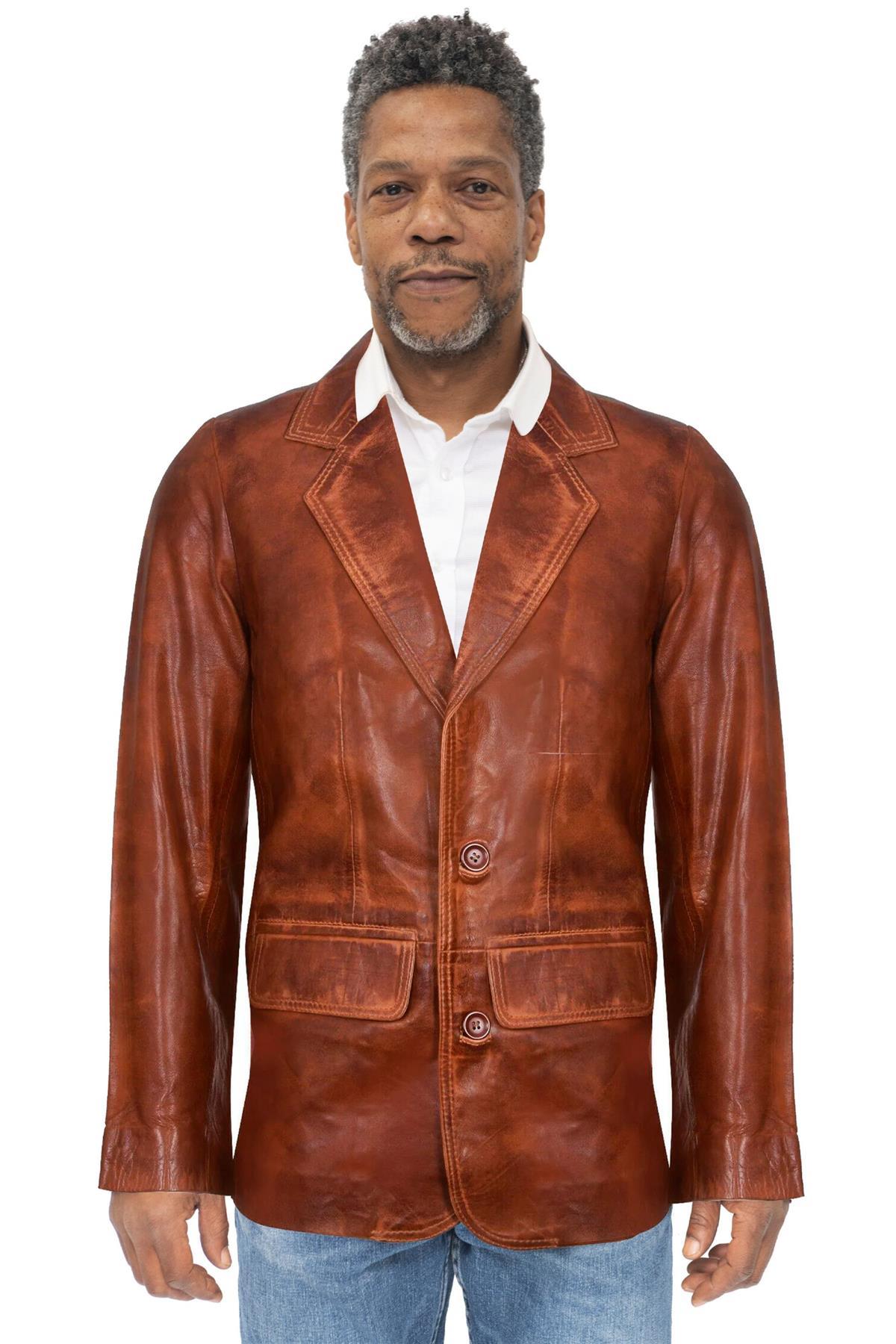 Herren-Blazer aus braunem Leder, Santiago