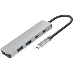Proove - 7-in-1 HDMI Iron Link, (2x USB-A, 1x USB-A, DHMi 3840x2160 30Hz) Silber (USB-C, 5 Ports), Dockingstation + USB Hub, Silber