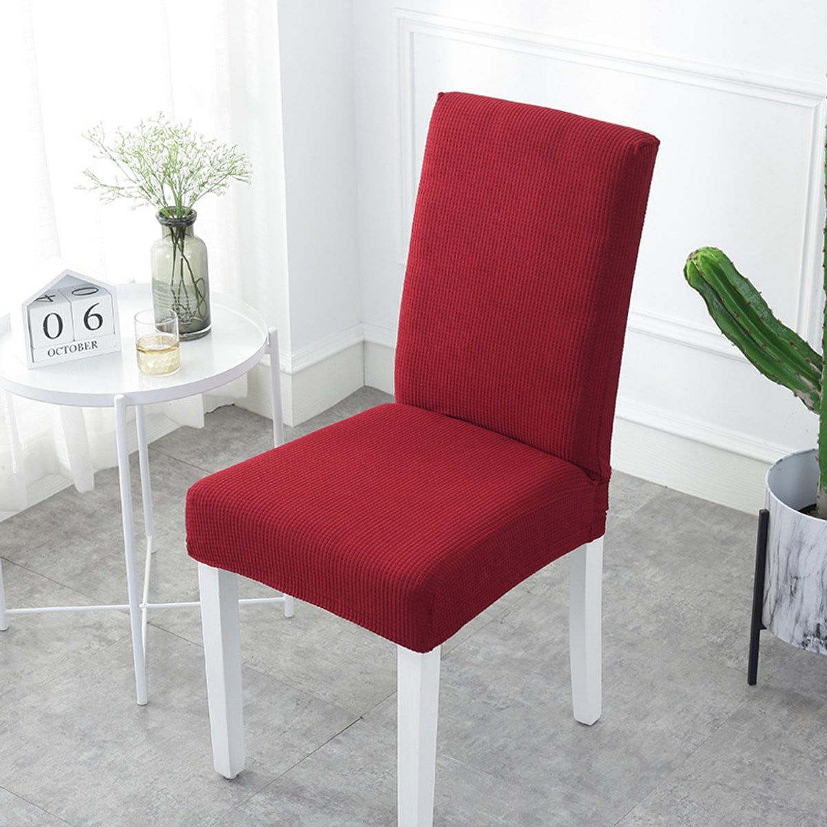 Set van 4 Jacquard eetkamerstoelhoes, elastische en tweezijdige stoelhoes, rood