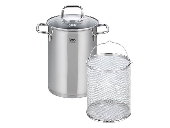 ELO Spargeltopf 72616 Citrin 16 cm - silberfarben - Volumenskala - verkapselter Hartlötboden - Bügelgriff mit Fingerschutzplatte - spülmaschinengeeignet, Silber