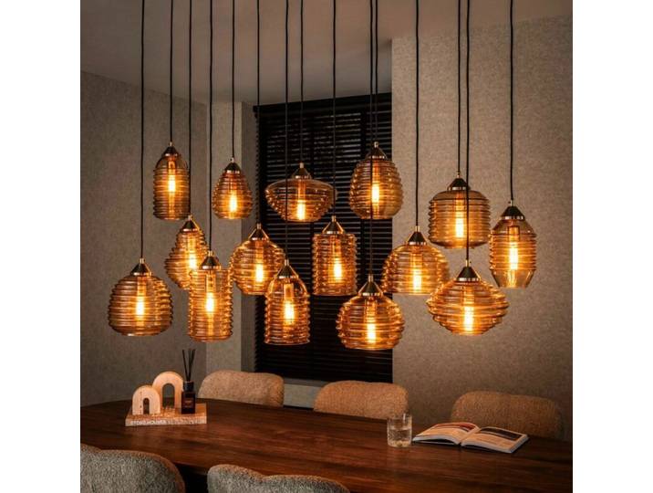 Liadomo Pendelleuchte Solis 15-flammig, Vintage-Glas, für Essti