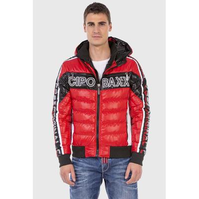 Winterjacke CIPO & BAXX "Jacke", Herren, Gr. L, rot, Stoff, 100% Polyester, gemustert, regular fit normal, Jacken Winterjacke, mit modischer Steppung
