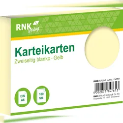 RNK Verlag 114761 Karteikarten - DIN A6, blanko, gelb, 100 Karten