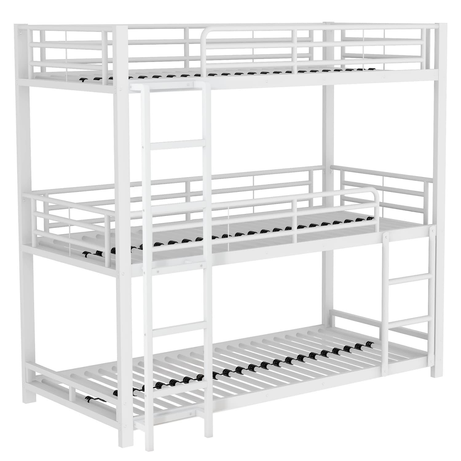 Bettgestell Metallbett,Etagenbett,Eisenbett, Dreifach-Etagenbett für Kinder, Jugendliche und Erwachsene, Weiß