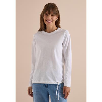 Langarmshirt CECIL, Damen, Gr. S (38), weiß, Web, 100% Baumwolle, unifarben, normal normal, Rundhals, abgesteppt, Shirts Langarmshirt, aus reiner Baumwolle