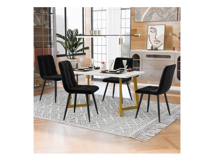 IDEASY Essgruppe 117cm Esstisch mit 4 Stühlen Set, Golden Tischbeine, Rechteckiger Esstisch