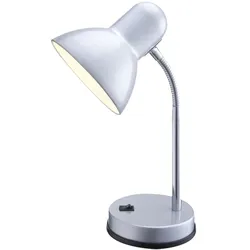 Tischlampe mit Kippschalter silber Schreibtischleuchte Flexo-Arm Tischleuchte Chrom Schlafzimmer, 1x E27 Fassung, DxH 13x33 cm