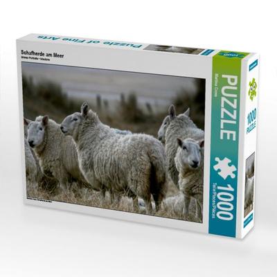 CALVENDO Puzzle Schafherde am Meer | 1000 Teile Lege-Größe 64x48cm Foto-Puzzle für glückliche Stunden