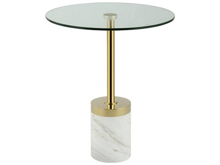 Kayoom Beistelltisch, Weiß, Gold, Metall, Glas, Stein, rund, Sockel, 46x53x46 cm, Wohnzimmer, Wohnzimmertische, Beistelltische, Beistelltische Metall