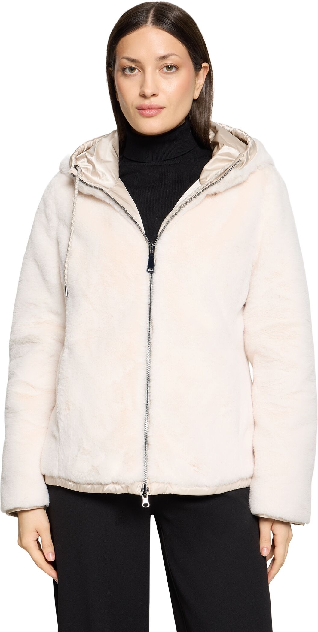 Wendejacke BETTY BARCLAY, Damen, Gr. 40, beige (silky beige), Plüsch, Obermaterial: 100% Polyester, unifarben, regular fit normal, Jacken Wendejacke, mit Kapuze silky beige 40