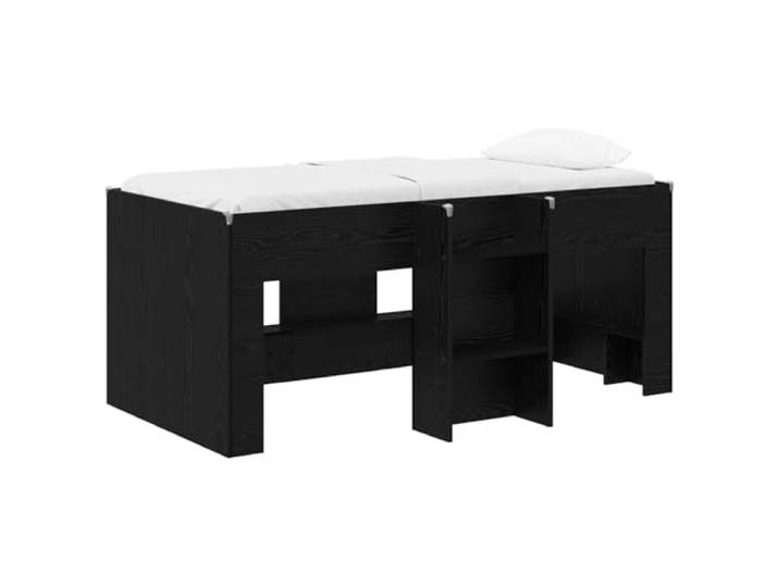 PUGYNBK Loft Kinderbett, Holz, 80 x 160 cm, Eiche, Schwarz Integrierte Leiter, Unterbettaufbewahrung, TPE-Schutz, modernes Design