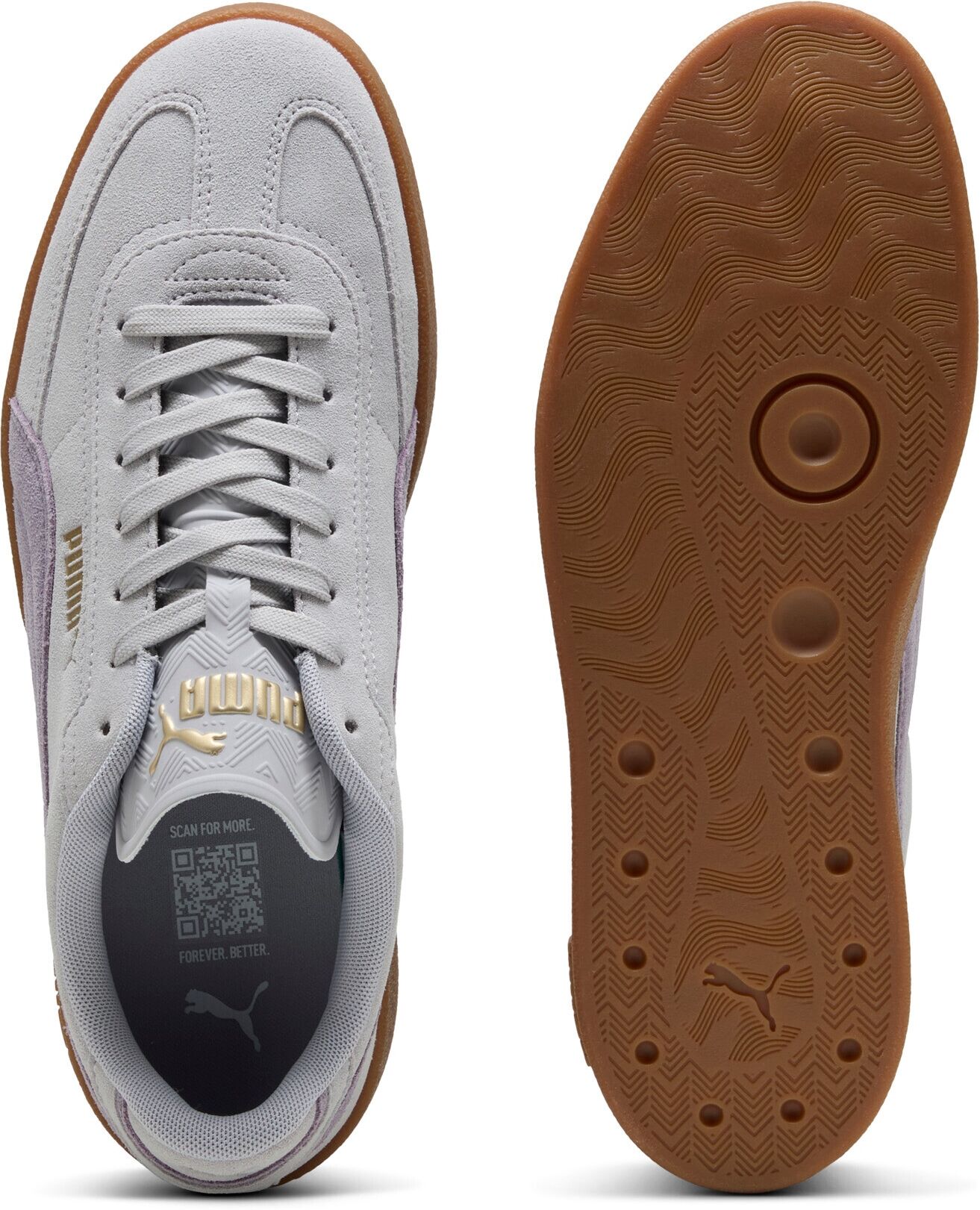 Sneaker PUMA "CLUB II ERA SUEDE", Damen, Gr. 37,5, vibrant silber, lila luster, Leder, unifarben, Schuhe Sneaker, für aktiven Alltag, mit SOFTFOAM+ Einlegesohle, mit Gummilaufsohle vibrant silber, lila luster 37,5