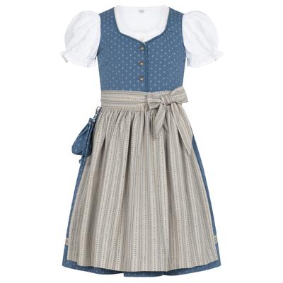 Dirndl NÜBLER "Kinderdirndl 3-teilig Felicitas", Mädchen, Gr. 140, EURO, blau, Obermaterial: 100% Baumwolle CO., Kleider
