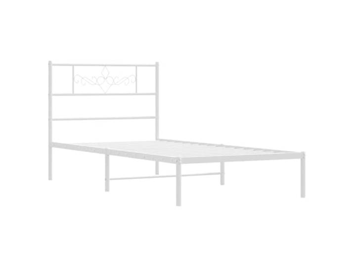 KTHLBRH Bettgestell aus Metall, weiß, 100 x 200 cm Lackierter Stahl, Kopfteil inklusive, Stauraum, Metalllatten